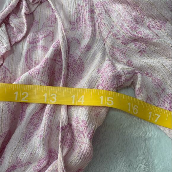 House of Harlow 1960 womens XS pink paisley smocked mini dress puff Ajay v neck - Picture 8 of 13